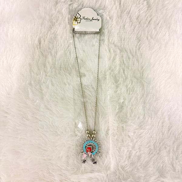 A06911 Ethnic Silver-Plated Oxidized Radha Krishna Flute Pendant Chain Necklace Set for Women & Girls