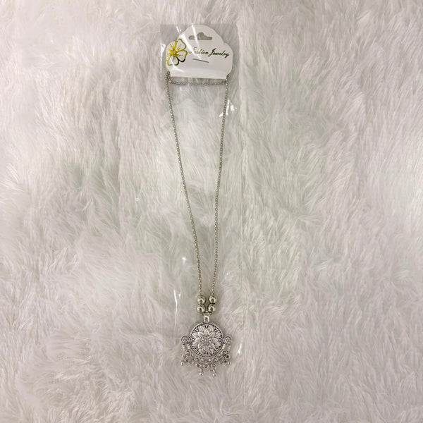 A06913 Women’s Oxidized Silver Boho Pendant Necklace with Long Chain