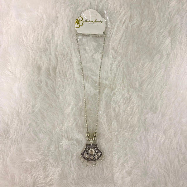 A06913 Women’s Oxidized Silver Boho Pendant Necklace with Long Chain
