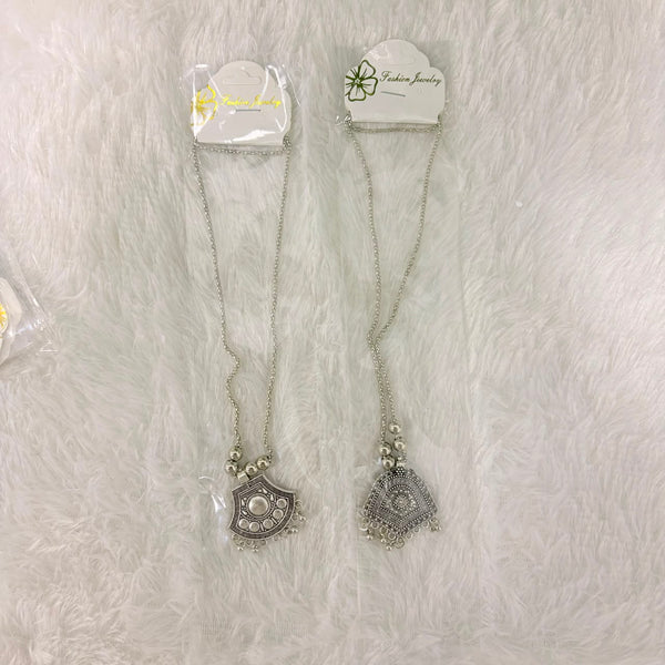 A06913 Women’s Oxidized Silver Boho Pendant Necklace with Long Chain