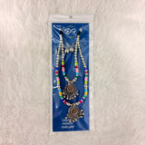 A06915 Oxidised Silver Multicolor Beaded Mirror Necklace Set with Matching Earrings