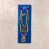 A06915 Oxidised Silver Multicolor Beaded Mirror Necklace Set with Matching Earrings