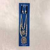 A06917 Oxidized Silver-Plated Double Layered Mirror Work Boho Necklace Set with Earrings