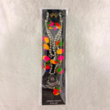A06918 Multicolor Fabric Pom-Pom Oxidised Silver Mirror Work Boho Long Necklace Set for Women & Girls