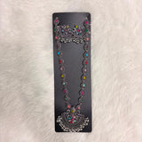 A06921 Traditional Oxidized Silver Multicolor Stone Long Necklace Set with Matching Earrings