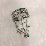 A06924 Oxidised Silver Multicolor Floral Haathphool Bracelet with Ring & Ghungroos