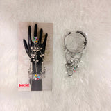 A06924 Oxidised Silver Multicolor Floral Haathphool Bracelet with Ring & Ghungroos