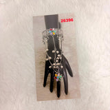A06924 Oxidised Silver Multicolor Floral Haathphool Bracelet with Ring & Ghungroos