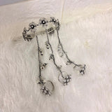 A06925 Oxidized Silver Floral Hathphool Bracelet with 3 Attached Rings