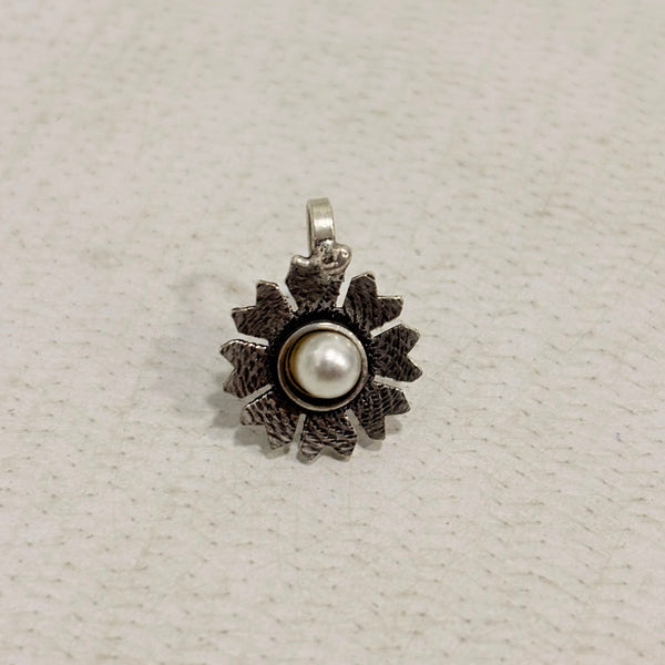 A06926 Traditional Silver Oxidized Floral Nose Pin with Multicolor Stones