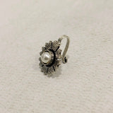 A06926 Traditional Silver Oxidized Floral Nose Pin with Multicolor Stones