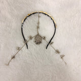 A06927 Oxidized Silver Cowrie Shell Hairband Damini with Peacock Motif & Ghungroos