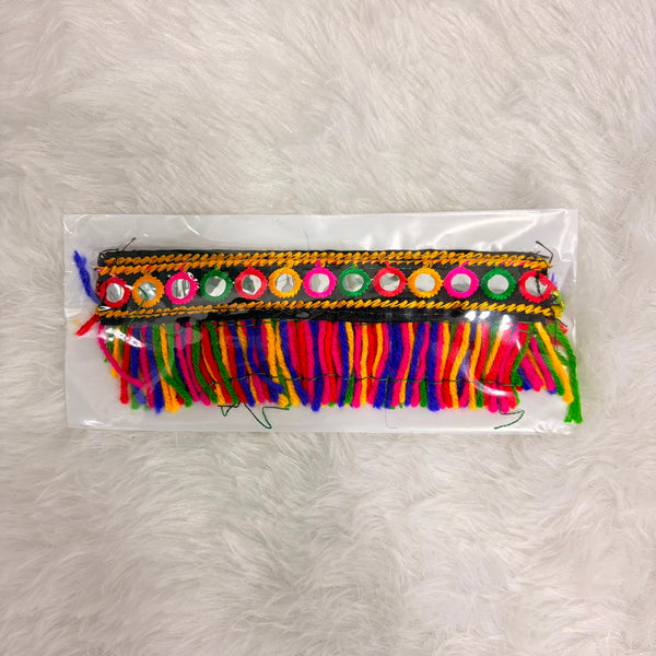 A06928 Traditional Kutchi Mirror Work Fringe Bajuband Set (Pair of 2)
