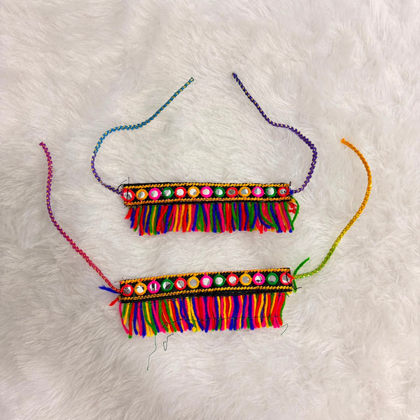A06928 Traditional Kutchi Mirror Work Fringe Bajuband Set (Pair of 2)