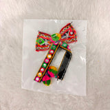 A06929 Handcrafted Kutchi Embroidery & Mirror Work Bow Hair Clip with Pom-Poms