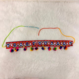 A06930 Traditional Embroidered Gujarati Kutchi Belt with Mirror Work & Pom-Poms