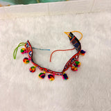 A06930 Traditional Embroidered Gujarati Kutchi Belt with Mirror Work & Pom-Poms
