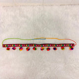 A06931 Traditional Embroidered Ethnic Waist Belt with Mirror Work & Colorful Pom-Poms for Festive & Navratri Wear