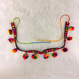 A06931 Traditional Embroidered Ethnic Waist Belt with Mirror Work & Colorful Pom-Poms for Festive & Navratri Wear