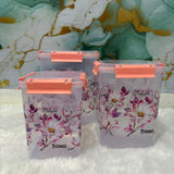 A06935 KOKO Line 3-Piece Floral Printed Square Airtight Lock Container Set