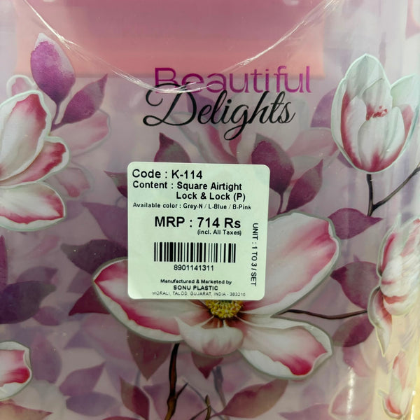 A06935 KOKO Line 3-Piece Floral Printed Square Airtight Lock Container Set