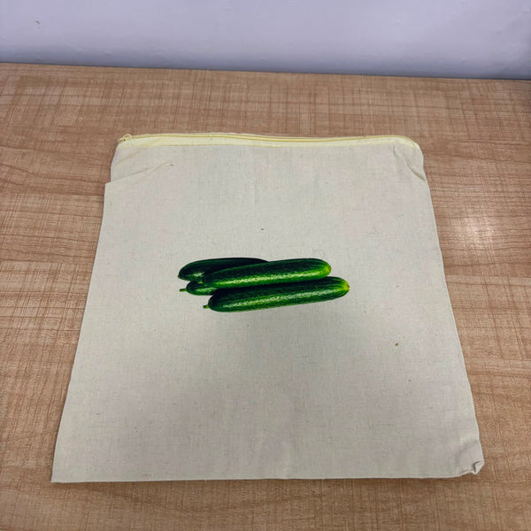 A06960 Reusable Cotton Produce & Storage Bag with Zipper Closure (Multi Print)