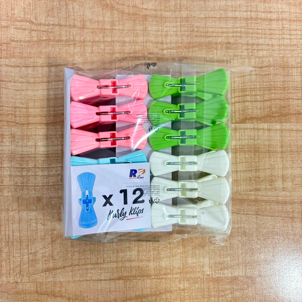 A06963 Kurly Klips Plastic Cloth Clips (Pack of 12, Multicolour)