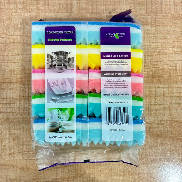 A06966 Colourful Waves Sponge Scourers (Pack of 10)
