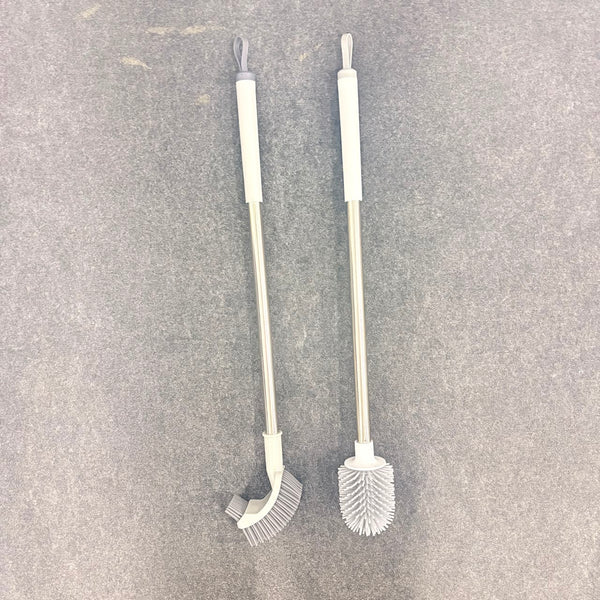 A06961 2 in 1 Long Handle Stainless Steel Toilet Brush Set with Silicone & Curved Bristle Heads