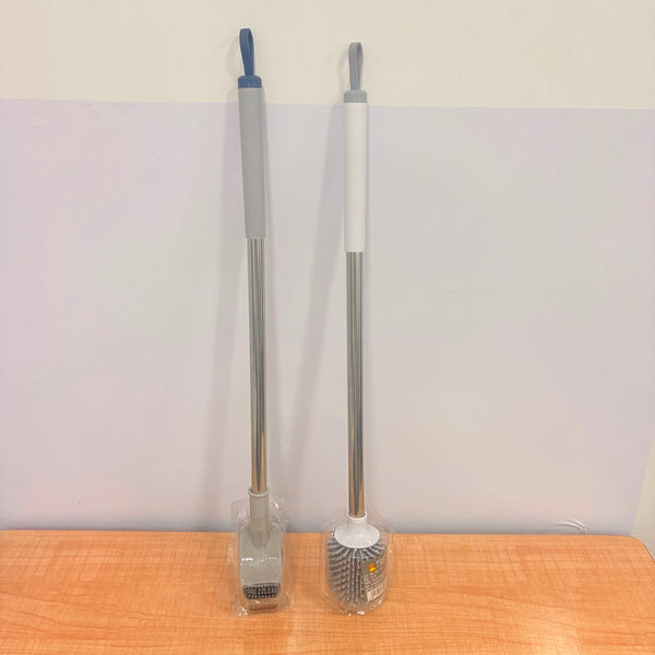 A06961 2 in 1 Long Handle Stainless Steel Toilet Brush Set with Silicone & Curved Bristle Heads