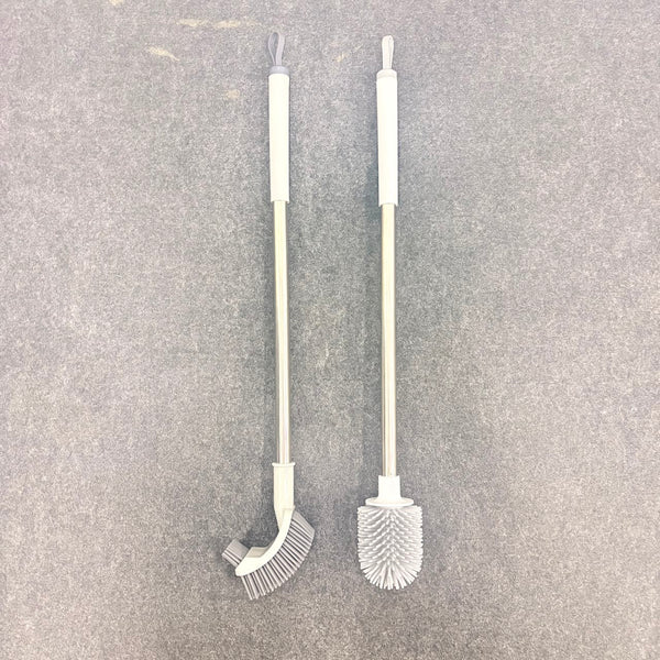 A06961 2 in 1 Long Handle Stainless Steel Toilet Brush Set with Silicone & Curved Bristle Heads