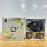 A06975 Jupiter Cafe 3-Piece Tea Cup & Leaf Platter Gift Set (2 Cups + 1 Platter)
