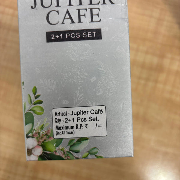 A06975 Jupiter Cafe 3-Piece Tea Cup & Leaf Platter Gift Set (2 Cups + 1 Platter)
