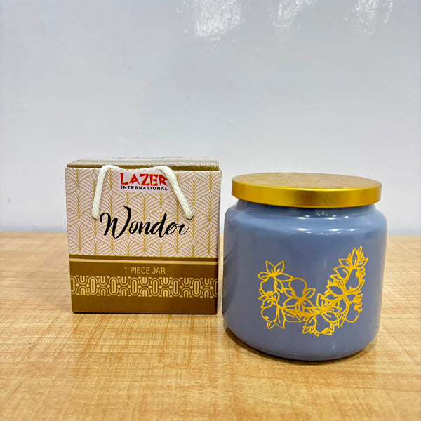 TM0076 Wonder Lime Green Feather Design Decorative Jar with Gold Lid - 1pc