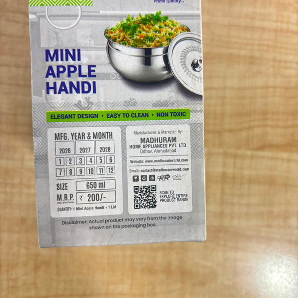 AM6006 Madhuram Stainless Steel Mini Apple Handi with Lid – 650ml