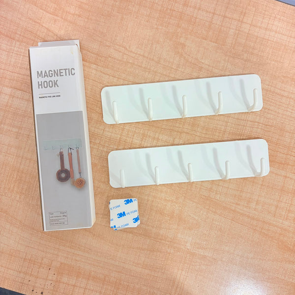 A07011 Plastic Magnetic 5-Link Hook Rail Set with 3M Adhesive Tape - Pack of 2