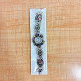 A07012 Women's Oxidized Silver Ethnic Bracelet Watch with Multicolor Stones