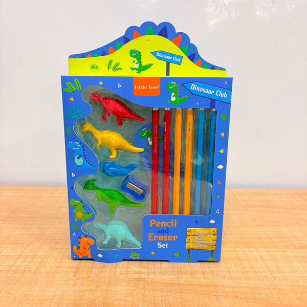 A07014 Little Tree Dinosaur Club Pencil and Eraser Stationery Set