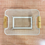 A07043 Rectangular Metal Mesh Storage Basket with Wooden Handles (Mix Colours)