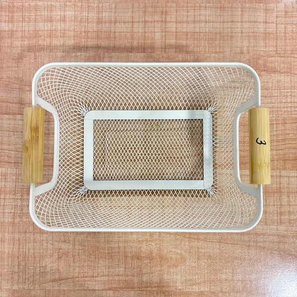 A07043 Rectangular Metal Mesh Storage Basket with Wooden Handles (Mix Colours)