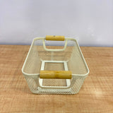 A07043 Rectangular Metal Mesh Storage Basket with Wooden Handles (Mix Colours)