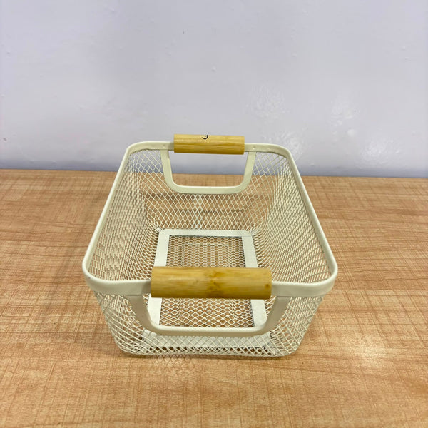 A07043 Rectangular Metal Mesh Storage Basket with Wooden Handles (Mix Colours)