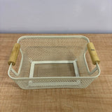 A07043 Rectangular Metal Mesh Storage Basket with Wooden Handles (Mix Colours)