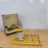 A07072 Shine Max Glass Tea Kettle Set with 6 Cups & Wooden Serving Tray [SMWH96-L8]