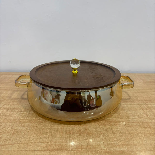 A07071 Shine Max Premium Glass Casserole Bowl with Wooden Lid & Crystal Knob [SMBP125-B-G]