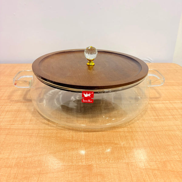 A07070 Shine Max Premium Clear Glass Serving Casserole with Wooden Lid [SMBP125]