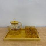A07073 CrystoMax Heat-Resistant Borosilicate Glass Teapot Set with 6 Cups & Wooden Serving Tray [CTW-496-B-G]