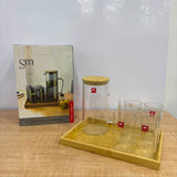 A07074 Shine Max Premium Glass Jug with 6 Glasses & Wooden Tray Set