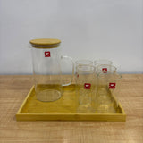A07074 Shine Max Premium Glass Jug with 6 Glasses & Wooden Tray Set