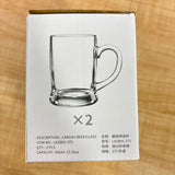 A07077 Langxu Transparent Clear Glass Beer Mugs Set with Handle, 395ml - Set of 2 [LXZB05-375]